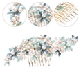 thumbnail image 3 of GAXIRE Peineta con forma de flor, horquillas de perlas, tiaras de boda, pinzas para el cabello con diamantes de imitación, tocado elegante, tocado de aleación para mujer, novia, color verde, 3 of 6
