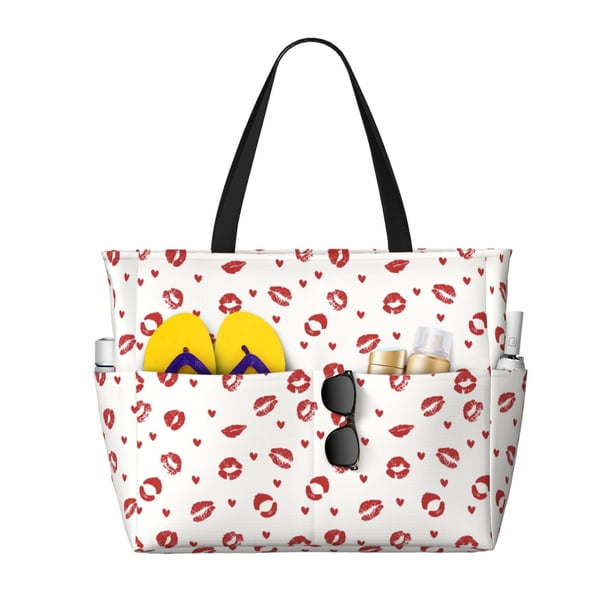 Easygdp Lips Kiss Bolsa de Viaje de Playa de Gran Capacidad, Bolsa Tote Perfecta para la Playa, Escapadas de Fin de Semana y Viajes