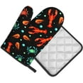 thumbnail image 2 of Lobster Crab Shrimp and Bubbles Oven Mitts and Pot Holders Marine Animals on Black Background Heat Resistant Oven Mitts Safe for Baking Cooking BBQ, 2 of 6