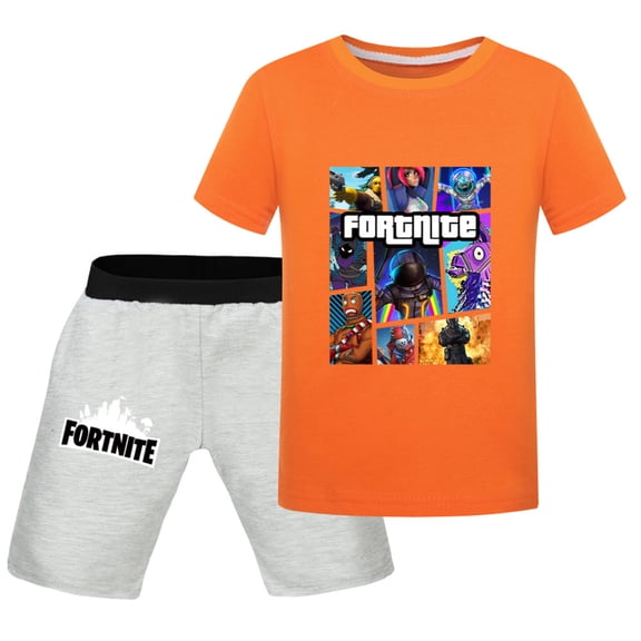 Kids Boys Girls Fortnites Multiplayer Video Game Cartoon Graphics Printed Casual T-Shirts Set Summer Short Sleeve Shirt&Short Pants 2 Piece Party Costume Tops Cotton Tees Outfit Set Clothes Gift 3-13