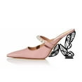 thumbnail image 2 of FSJ Women Pearls Strap Pointed Toe Mules Slip on Butterfly High Chunky Heeled Sandals Prom Dressy Backless Pumps Size 7.5 Nude Pink, 2 of 4