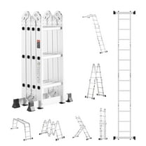 KFFKFF Versatile Collapsible Ladder, 7-Function Tall Stepping Ladder, Triangular 3 Step Modifiable Telescoping Ladder, 12ft Accessible Height Robust Extension Ladder, 330 lbs Load Limit