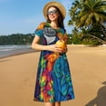 thumbnail image 4 of Lsque Vibrant Rainbow Parrot Fantasy Print Women's Casual Dress T-Shirt Summer Short Sleeve Scoop Neck Swing Dresses, 4 of 6