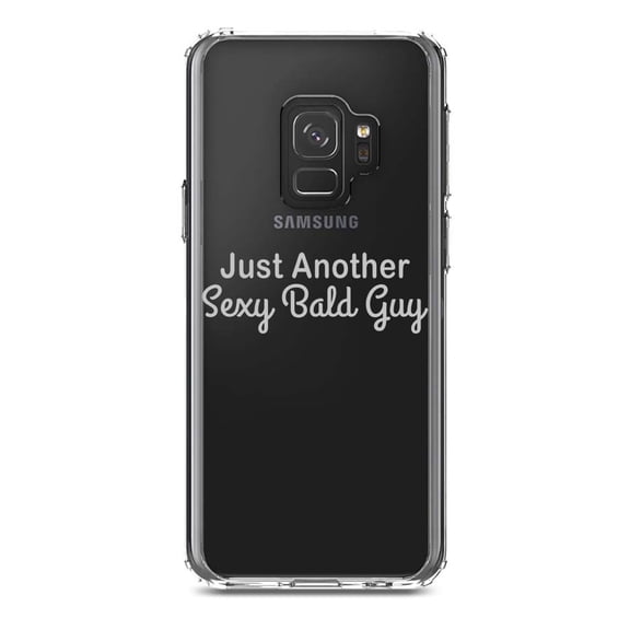 DistinctInk Clear Shockproof Hybrid Case for Samsung Galaxy S9 (5.8" Screen) - TPU Bumper Acrylic Back Tempered Glass Screen Protector - Just Another Sexy Bald Guy