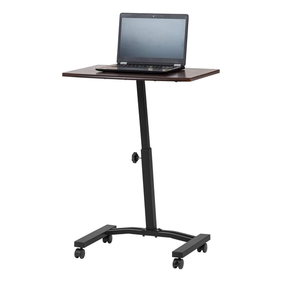 IRIS USA Chariot Mobile pour Ordinateur Portable à Hauteur Réglable à Table Simple, Bureau Ergonomique Debout Poste de Travail Roulant Podium Support de 20,4 Pouces à 33 Pouces de Hauteur, Brun