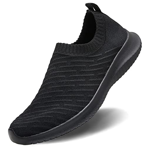 MAIITRIP Chaussures de Marche pour Femmes Noires à Enfiler Espadrilles Respirantes-Antiglisse Chaussures pour Femmes-Maille Tricotée Dames Gym Course Entraînement Chaussures d'Automne Décontractées, Taille 8.5