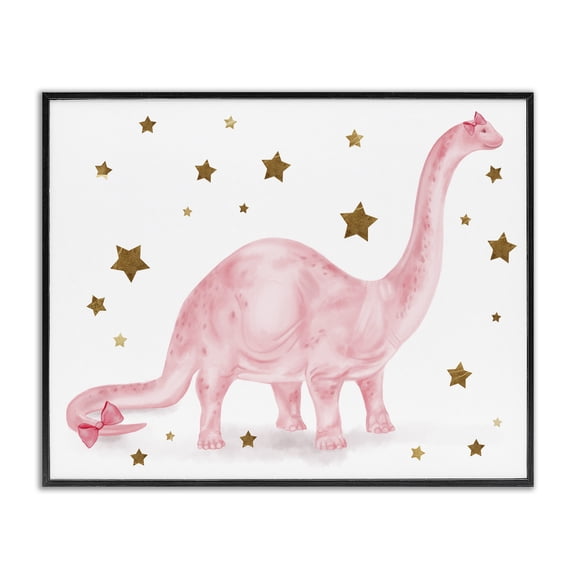 Stupell Industries Eclectic Pink Dinosaur with Gold Stars Black Framed Giclee Art, 14 x 11, by Lil' Rue