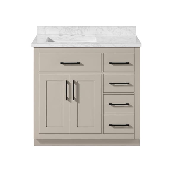 Pemberly Row 36" Greige Vanity with Top and Matte Black Hardware
