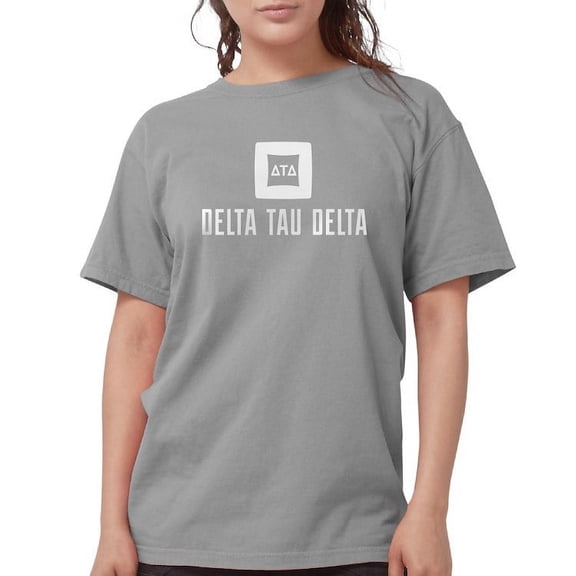 CafePress - Delta Tau Delta White Stacked Signature T Shirt - Womens Comfort Colors® Shirt