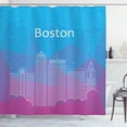thumbnail image 1 of Boston Shower Curtain, High Buildings Soaring Above the Clouds Linear Hand Drawn Design, Fabric Bathroom Set with Hooks, 69W X 84L Inches Extra Long, Sky Blue Fuchsia and White, by Ambesonne, 1 of 3