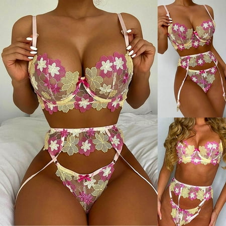 

Women Sexy Lace Babydoll Lingerie 2 Piece Set Bodysuit Set Floral Lace Underwear Nightwear Sets