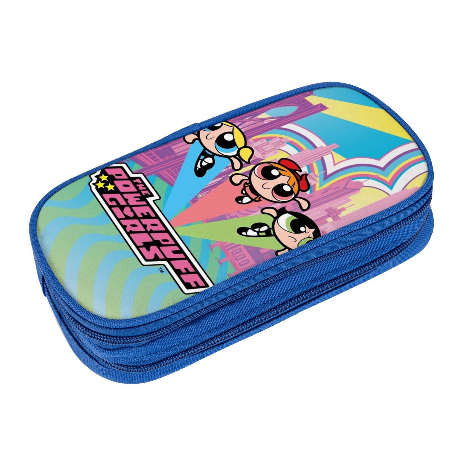 The Powerpuff Gi-rls Pencil Case Large Capacity Pencil Pouch Penbag Office Stationery Organizer Travel Makeup Bag Blue