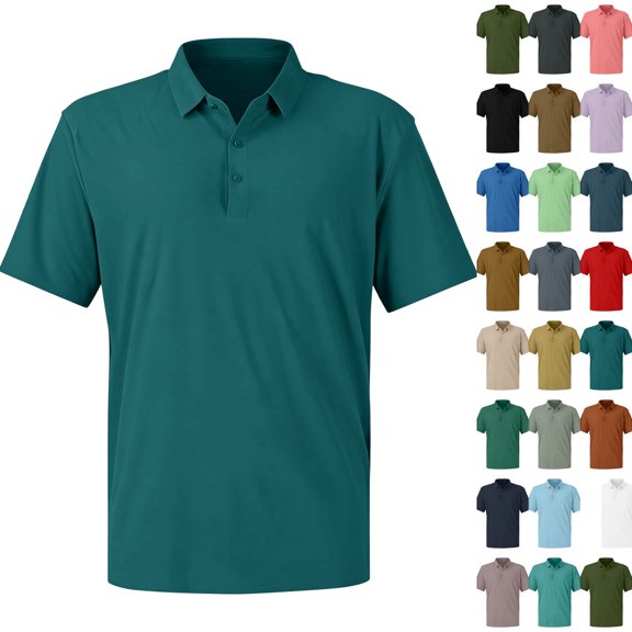 Polo Shirts for Men Cotton Pique Short Sleeve T-Shirts 3 Buttons UPF 50 Collared Moisture Wicking Golf Polo Shirt,M,Sky Blue