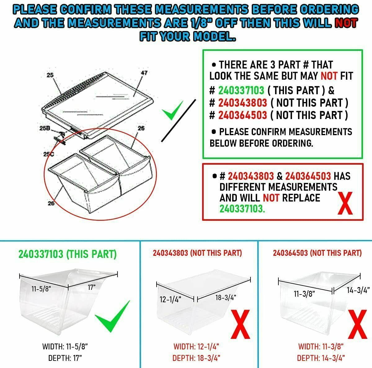Crisper Drawer Compatible with Frigidaire Refrigerator 240337103 ( 2 Pack )