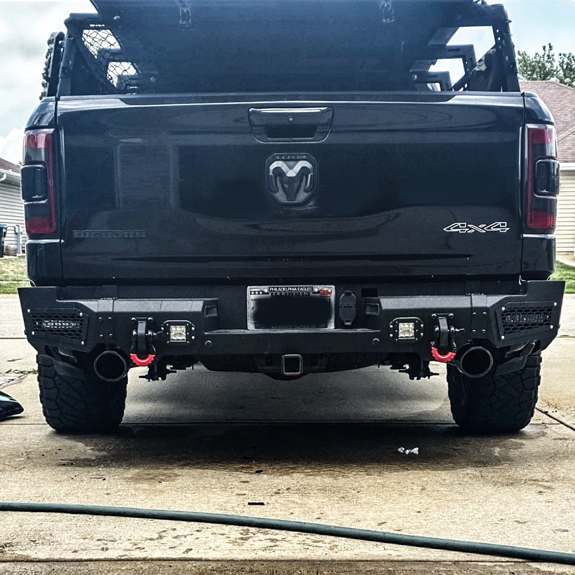 Vijay Compatible with 2019-2020-2021-2022-2023-2024 Dodge RAM 1500 Front and Rear Bumper Textured Black Steel with Lights and D-rings (NOT for Classic)