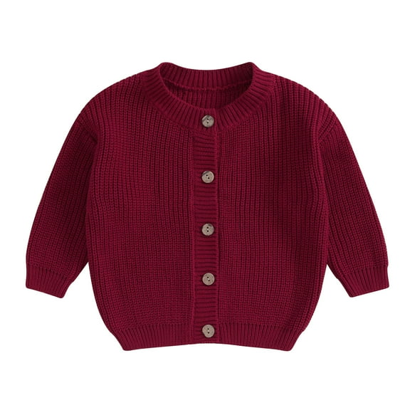 Musuos Baby Girls Autumn Winter Knit Sweater 3 6 12 18M Long Sleeve Solid Color Button Up Knitwear