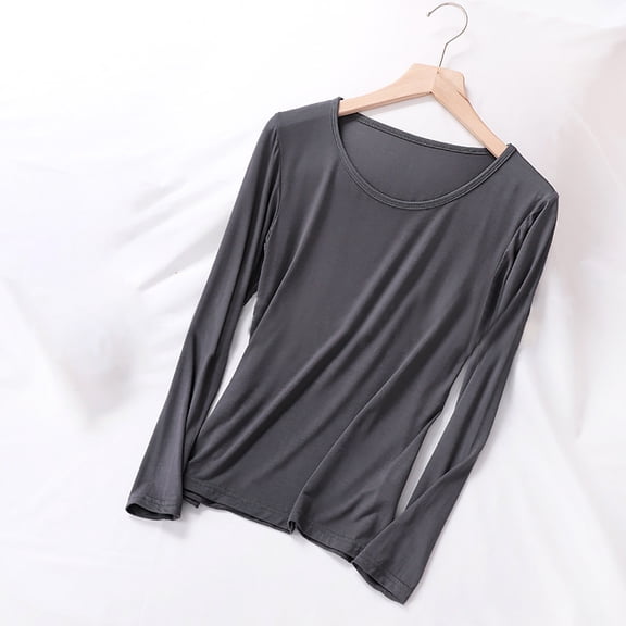 TaTaai Womens Long Sleeve Pajama Top Thin Solid Color Casual Sleepwear Lounge Wear for Home Winter Gift