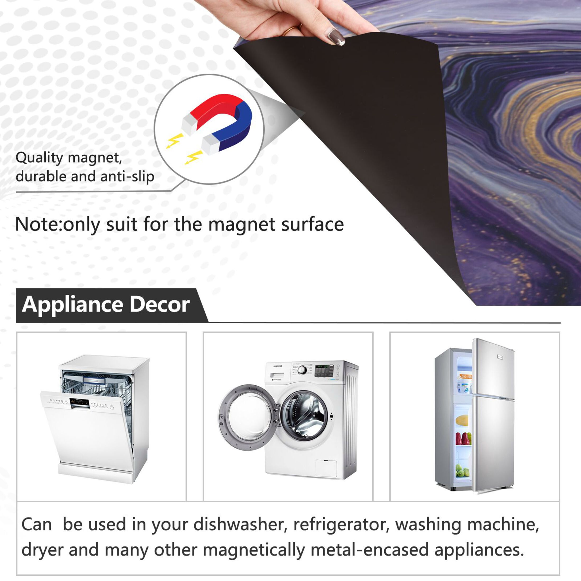 Dishwasher Magnetic Refrigerator Magnet Cover Sticker Home Decorative 23"x26" Purple Marble Pattern