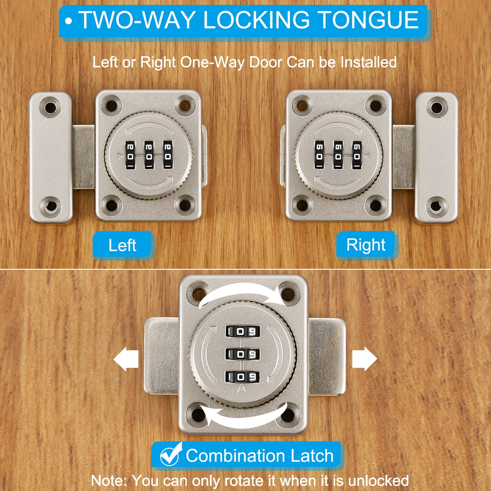 Uxcell Combination Cabinet Latch Zinc Alloy Keyless Drawer Lock, Copper 2 Pack