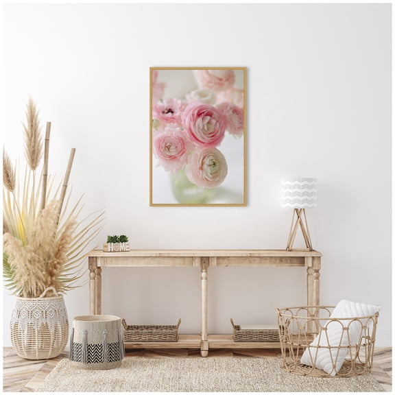 Kate and Laurel Delicate Pink Ranunculus Flower Bouquet Framed Canvas Wall Art  by Kristybee 23 x 33 Sylvie Bright Gold, Casual Transitional, Flowers, Still Life Art for Wall Decor, Living Room