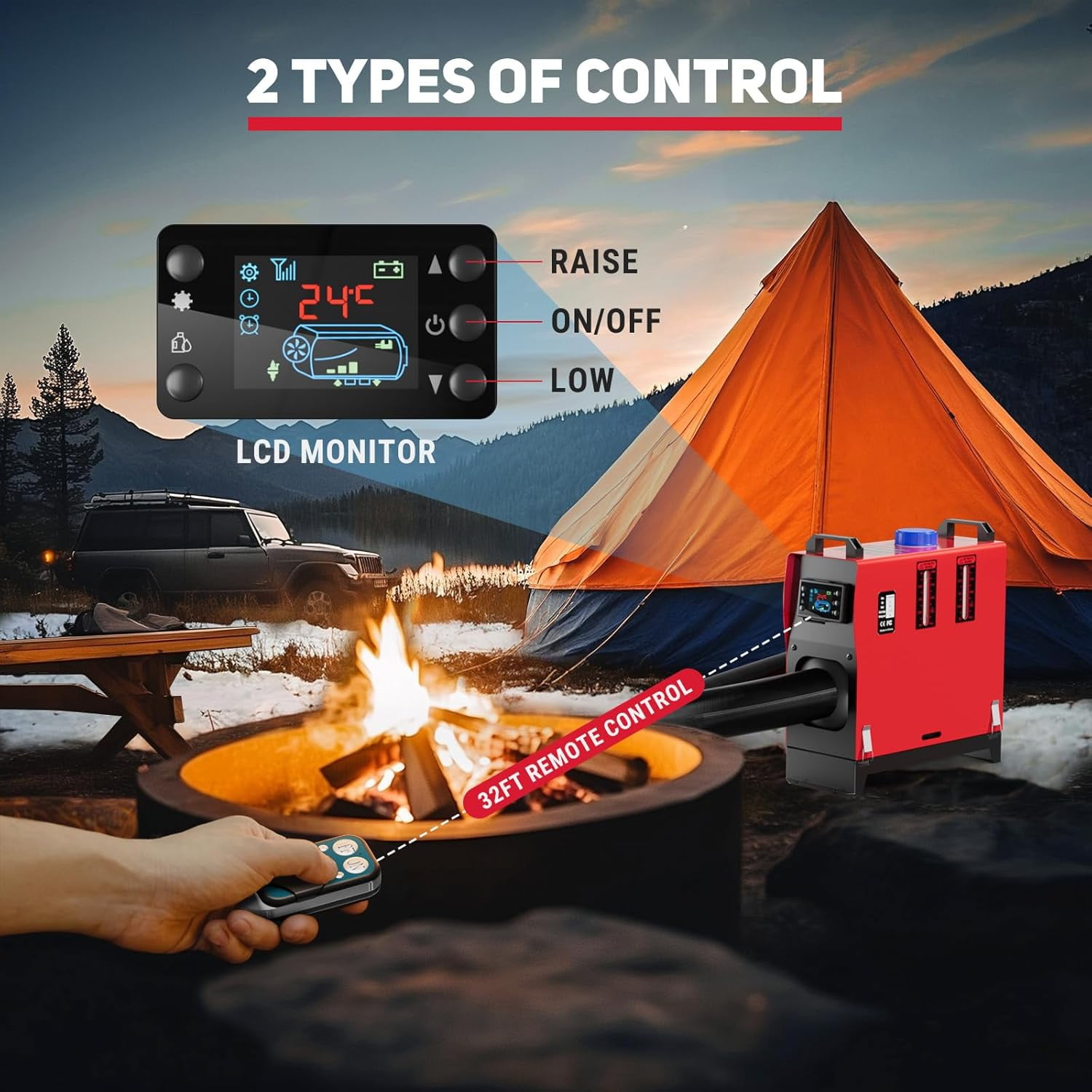 Diesel Heater 12V 8kw, All in One Portable Diesel Heater with 5L Fuel Tank, Remote Control & LCD Monitor, Fast Heating Parking Heater for Car RV Truck Tent Garage Camper