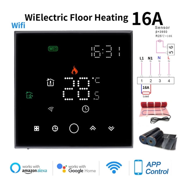 WiFi Thermostat 16A 5A Smart Touch Warm Floor Temperature Controller Electric Floor Heating Gas Boiler Tuya APP Remote Control ,Easy to Install