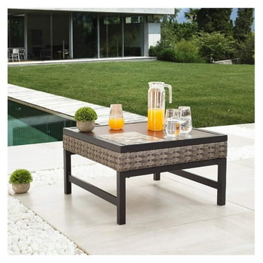 XylehR Metal Outdoor Side Patio Coffee Bistro Square Dining Table with Steel Legs for Living Room 23.6"(L) x 23.6"(W) x 13.3"(H) Furniture, Brown Black