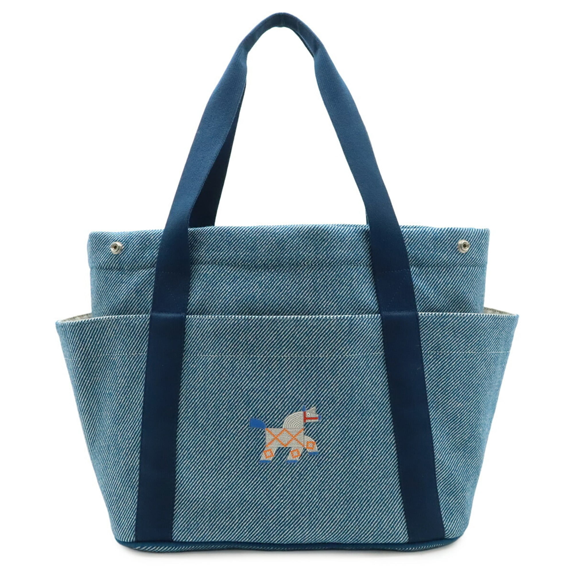 Pre-Owned HERMES Animonatte Diaper Bag Tote Shoulder Horse Wool Blue Pants (Diaper changing mat...