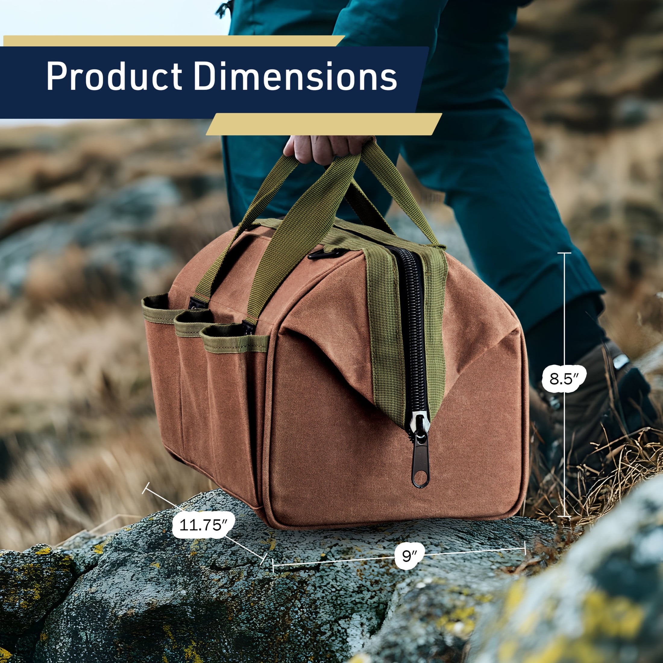 Kings County Tools 11.75” Heavy Duty Waxed Canvas Tool Bag or Garden Caddy for Gardening Supplies