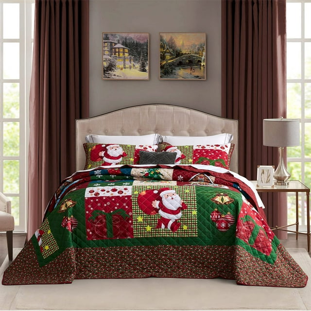 Colcha CHIXIN, tamaño king, de Papá Noel, 3 piezas