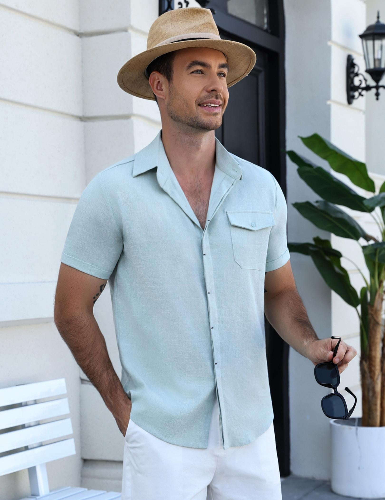 COOFANDY Men's Cool Linen Cotton Short Sleeve Shirt, Casual Button Down Shirt for Beach Summer Wedding Daily