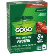 GOGO 8g PROTEIN Apple Cinnamon Fruit Smoothie On The Go Pouches , 3.75 fl oz (4 Pack)