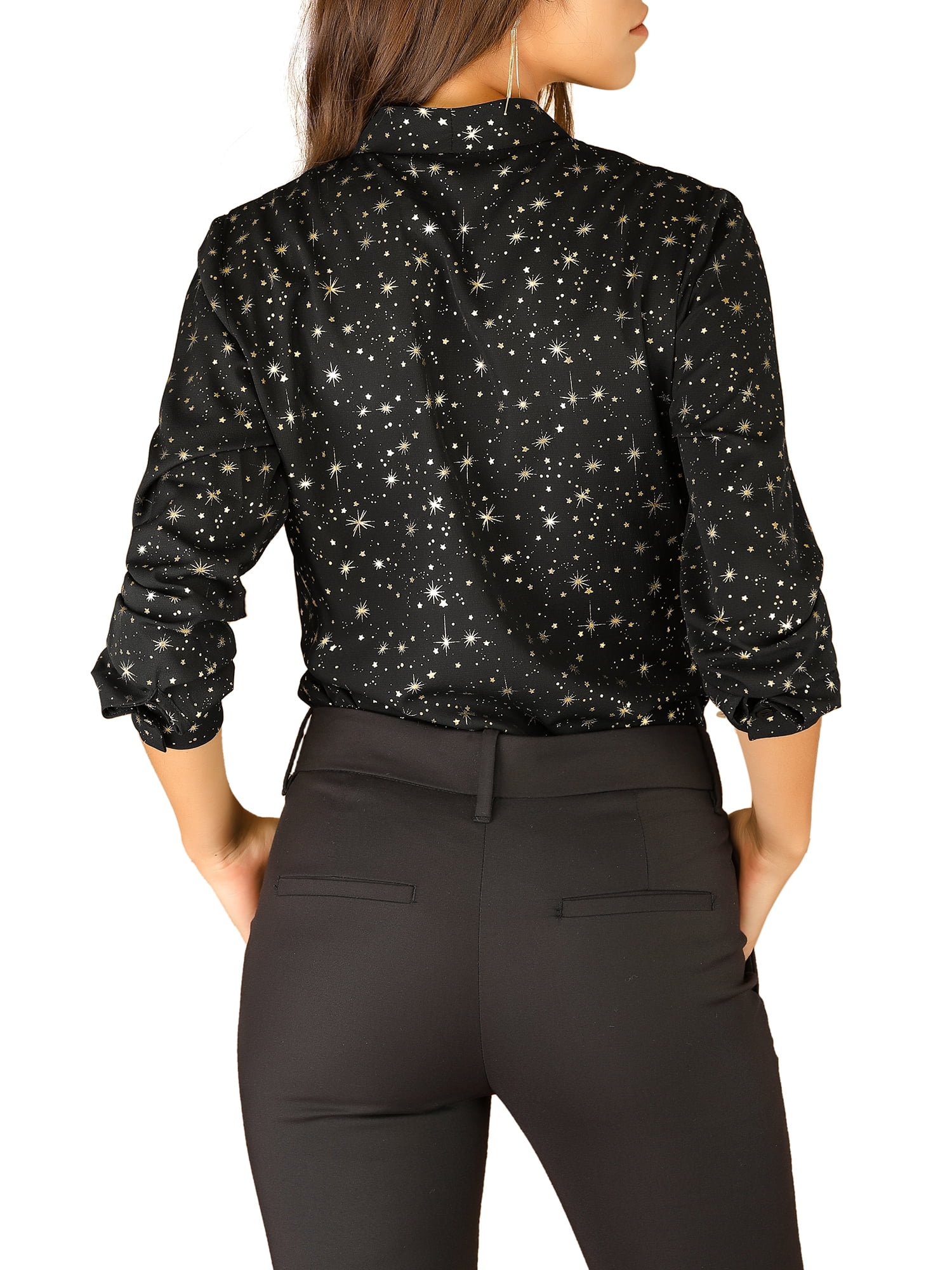 DARING DIVA Stand Collar Metallic Dots Stars Blouse Top XL Black