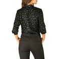 thumbnail image 3 of INSPIRE CHIC Women's Stand Collar Long Sleeve Metallic Stars Shirt XS Black, 3 of 8