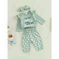thumbnail image 3 of Bslissey Infant Baby Girls Jumpsuit Outfits Long Sleeve Letter Print Romper + Heart Print Pants + Bow Headband 3M 6M 9M 12M 18M Newborn Casual Cute 3Pcs Clothes Set, 3 of 9