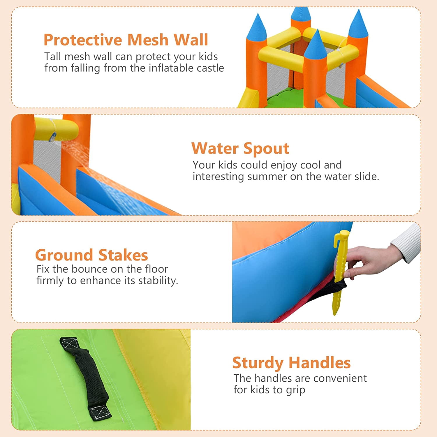 OLAKIDS Inflatable Water Slide, Bounce House Water Park with Slide Climbing Wall Splash Pool, Indoor Outdoor Jumping Castle Obstacle Course for Kids Backyard with Carrying Bag Repairing Kit Stakes