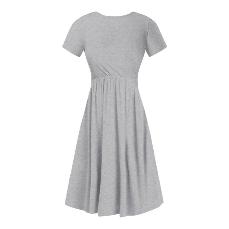 Bigersell Nursing Dress Fashion Women Summer Casual V-Neck Solid