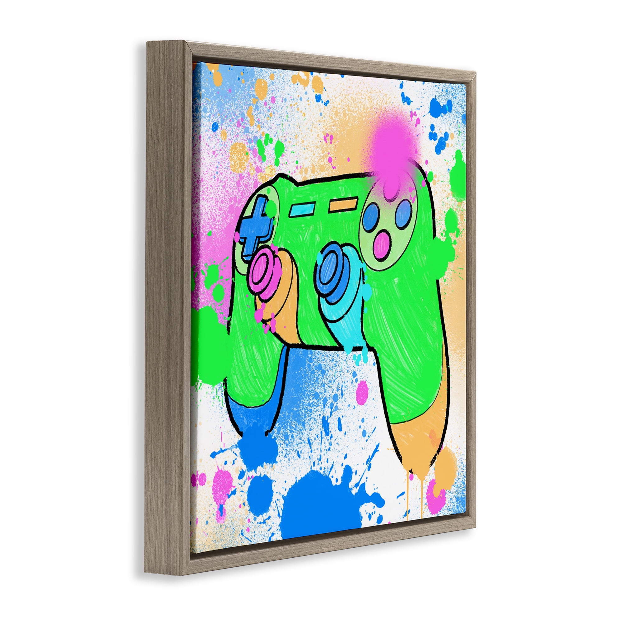 Stupell Industries Splattered Game Controller Entertainment Painting Brown Floater Framed Canvas Art Print Wall Art, 18 x 18