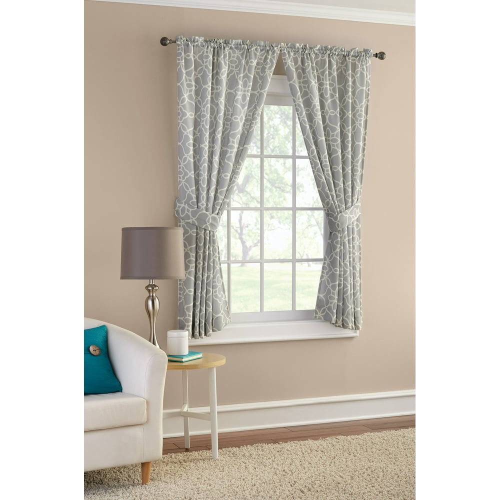 Mainstays Textured Curtain, Grey Curve Trellis 63 inch, Set of