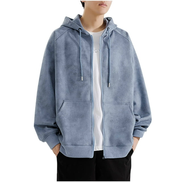 GigrtiJin Men's Zip up Sweatshirt Long Sleeve Hooded Drawstring Sweatshirts Fashion Solid Color Loose Coat with Pockets