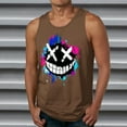 thumbnail image 2 of Dagegui Mens 3D Printed Tank Tops Funny Face Tooth Graphic Tees Plus Size Sleeveless Crewneck Shirts Casual Loose Party T-Shirts Brown L, 2 of 5