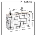 thumbnail image 4 of HZCrisp Bedside Caddy Organizer, Hanging Bedside Storage Basket with Large Pockets and Hooks, Canvas Multi-Function Organizer for Bunk Beds, Dorm Rooms, Hospital Beds – White Grid Pattern, 4 of 6