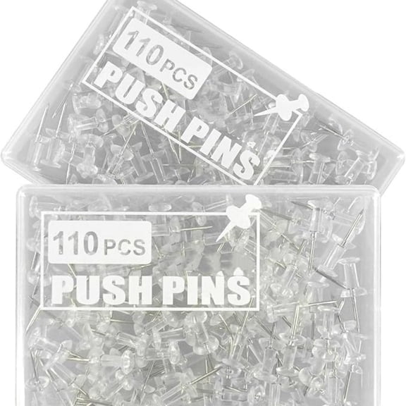 220 pcs Push Pins Tacks, Thumb Tacks, Push pins for Bulletin Board, Thumb Tacks for Wall, Clear Plastic Head, Steel Point