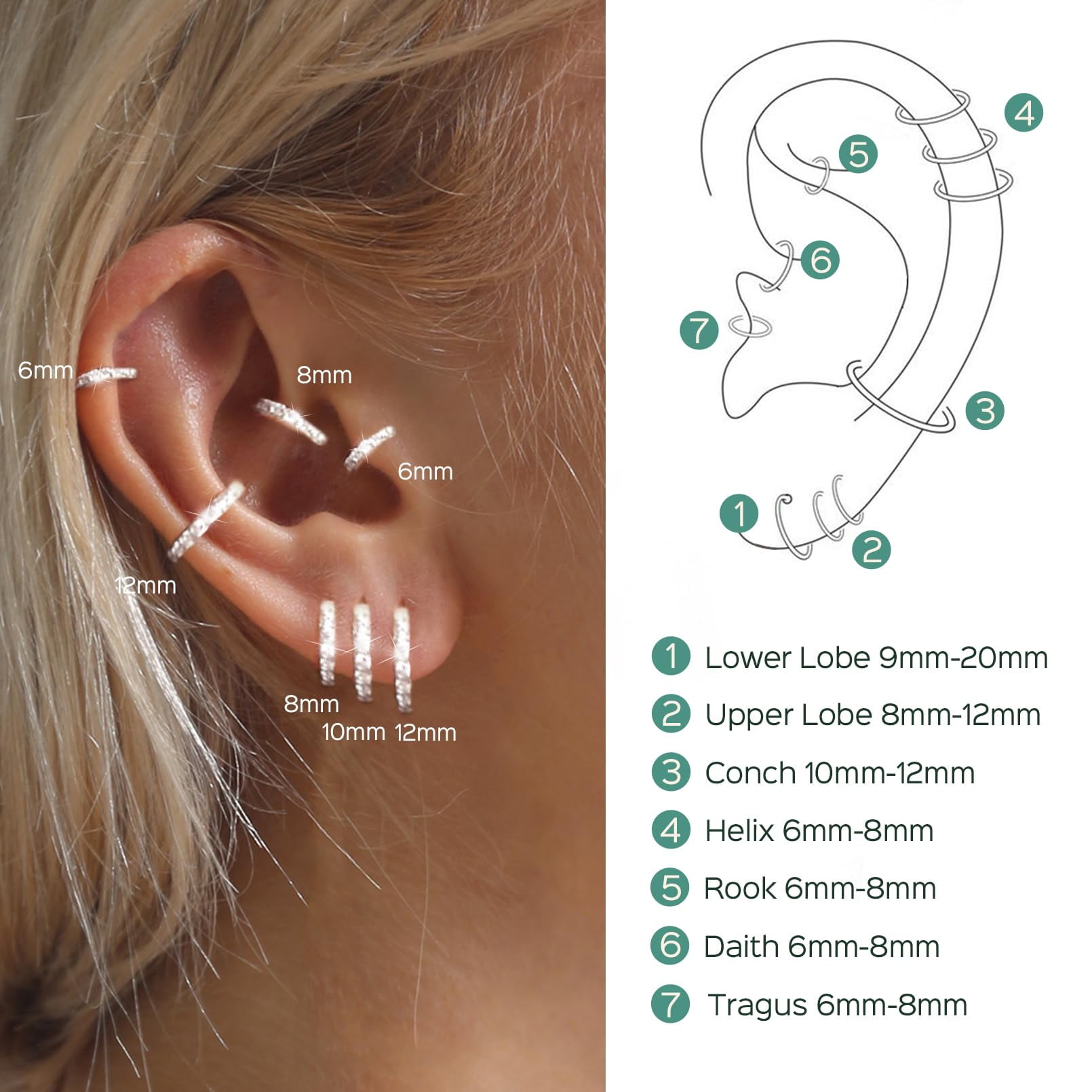 ChicSilver Silver Mini Huggie Hoop Earrings 925 Sterling Silver Earrings Cubic Zirconia Hoop Earrings for Women Cartilage Earrings Hypoallergenic 8MM
