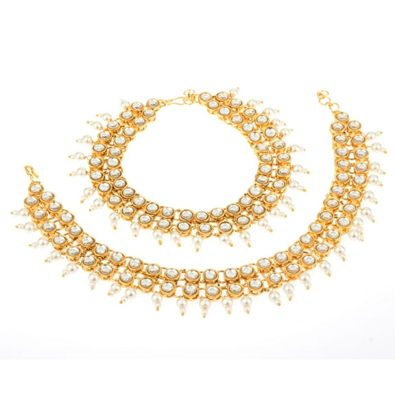 Efulgenz Indian Bollywood Crystal Rhinestone Faux Kundan Wedding Bridal Anklet Set (2 pc) Bracelet Payal Foot Jewelry