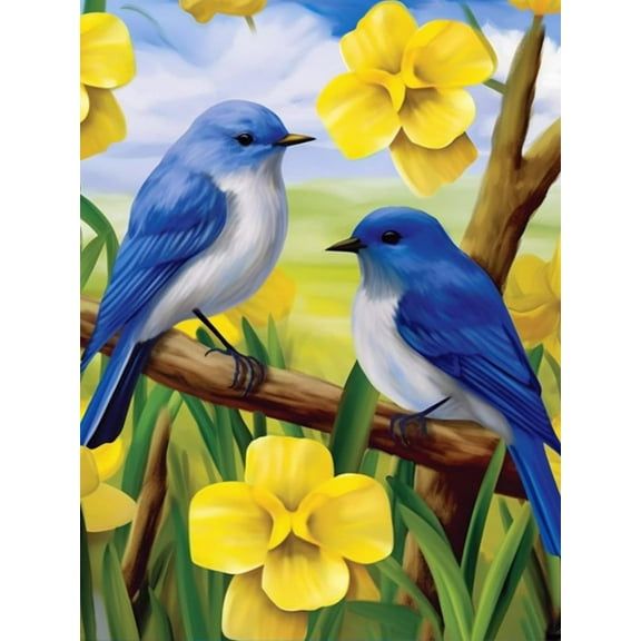5D DIY Diamond Painting Set "Blue Bird, Flowers" Round Diamond Art Crafts for Adults, Suitable for Wall Decoration, Bedroom and Home Decoration