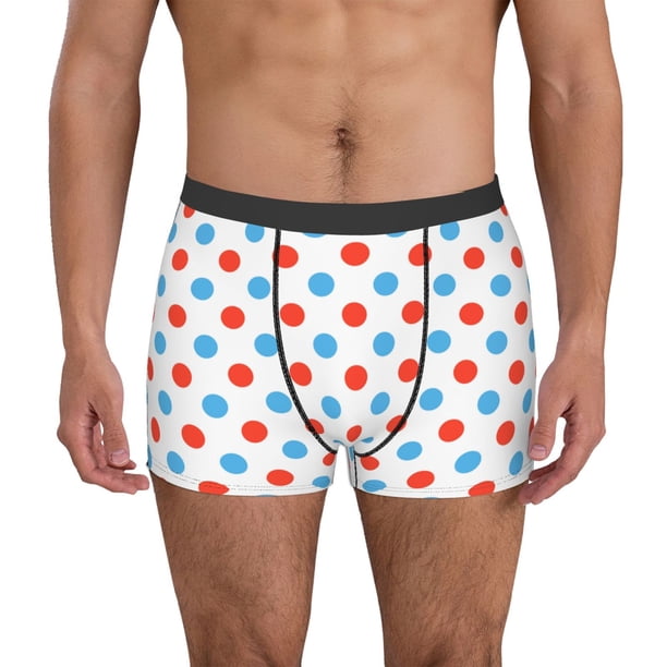 Balery Red Blue Polka Dots Calzoncillos bóxer para hombre, ropa interior de algodón suave y transpirable con cinturilla de nailon-Large