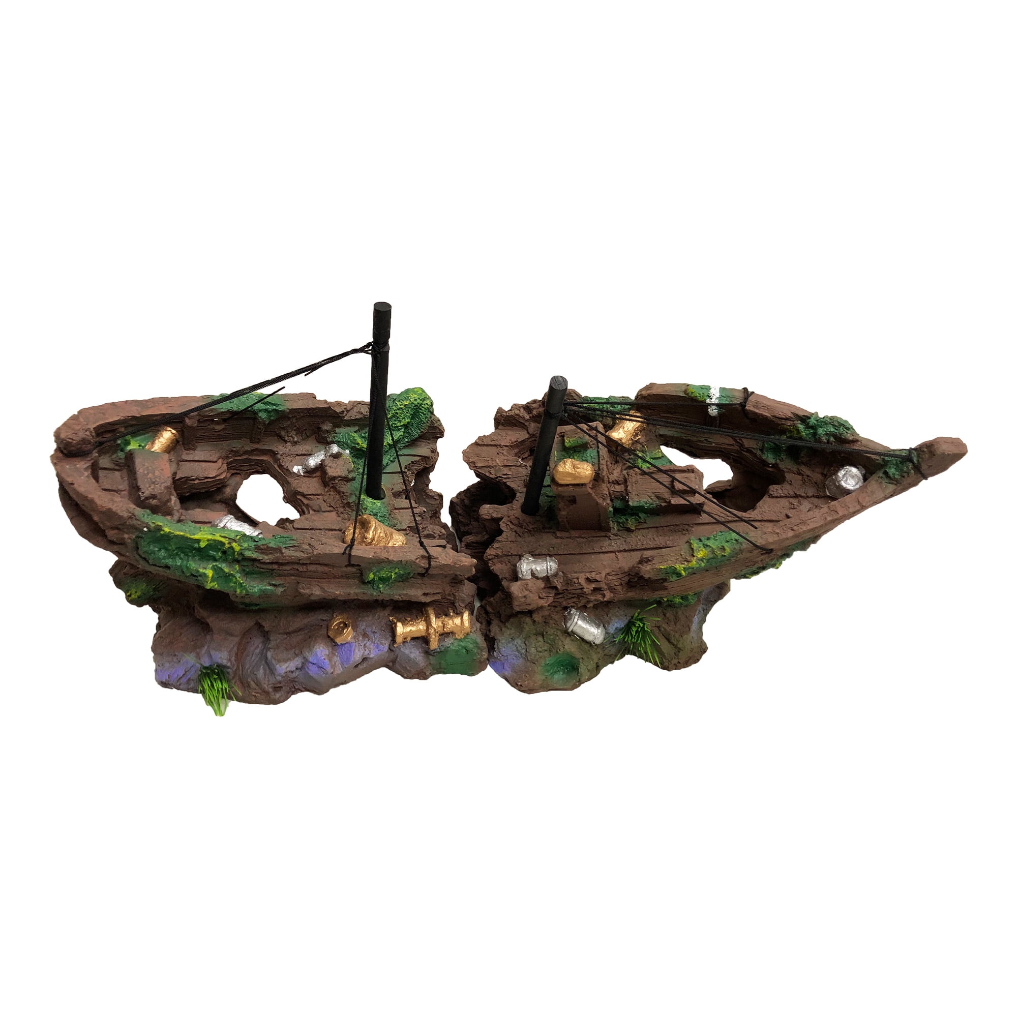 Sunken 2-Piece Ship Aquarium Decoration 21x8x9