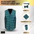 thumbnail image 5 of Oliver George 4pc Men's Paisley Design Formal Suit Vest Waistcoat Tuxedo Dress Vest Necktie BowTie Handkerchief Set For Suit or Tuxedo Teal Green Large, 5 of 5