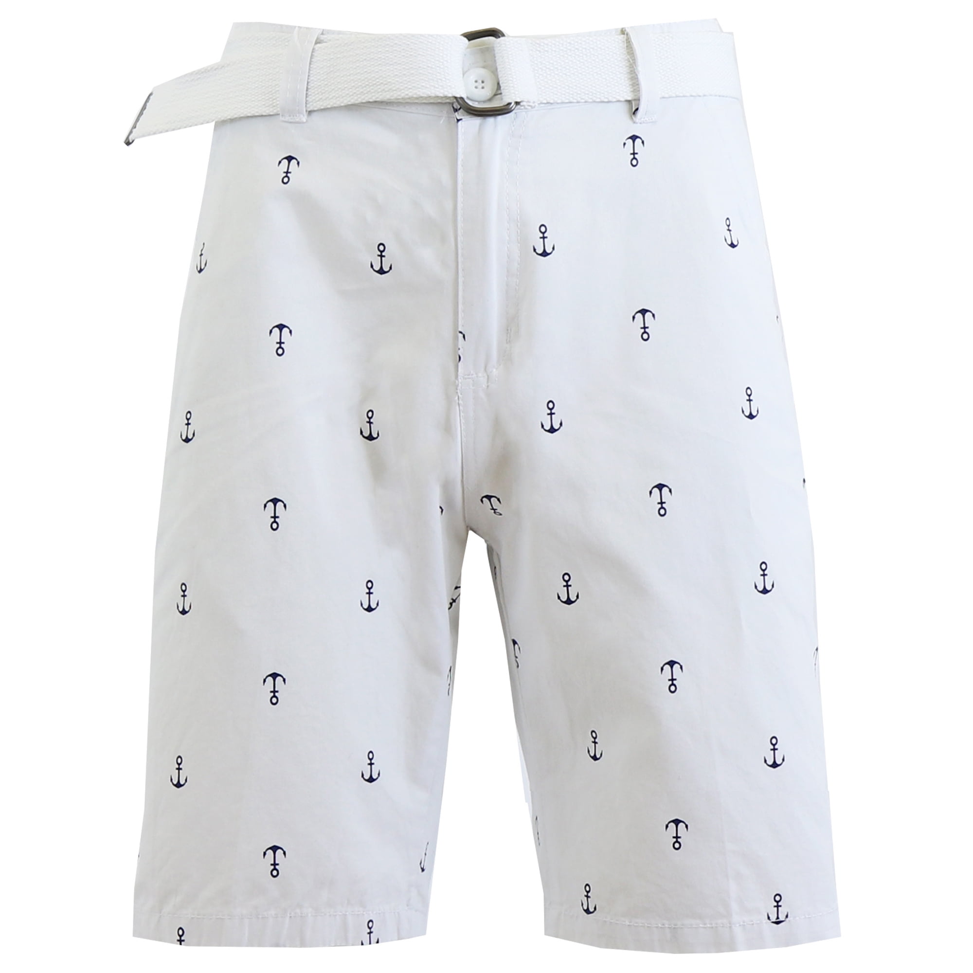 Mens Flat Front Printed Cotton Shorts With Belt